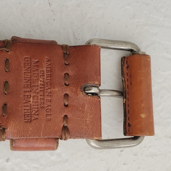 Americal Eagle Western Braided Woven Leather Studded Men's Cognac Size S/M - Picture 5 of 9